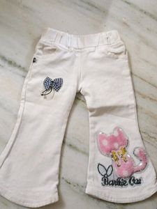 Pant White Colour With Barbie Cat