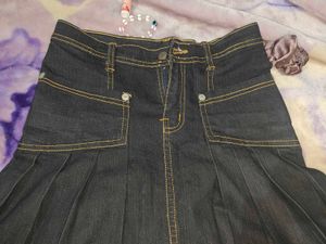high waisted Denim Mini Pleated Skirt