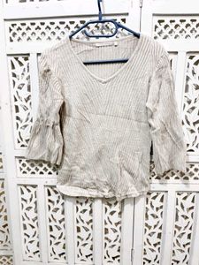 🎀Imported Beige Knit Top Bell Sleeves A