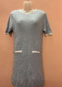 Short Dress: Light Blue And White