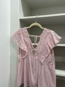 Pink Striped Flutter Sleeve Top