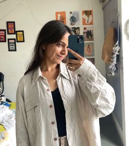 Oversized Beige Button-Down