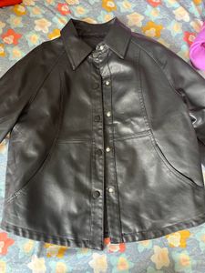 Black Faux Leather Button-Down Jacket