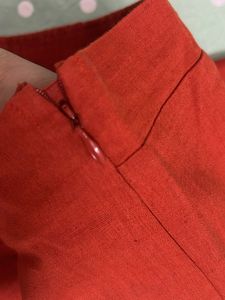 Coral Orange Solid Cropped Cigarette Trouser Pant