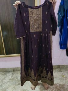 Elegant Purple &amp; Gold Printed Dress