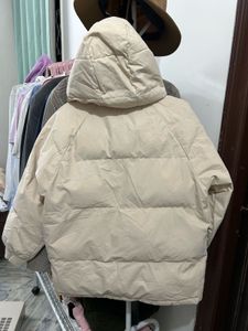 Beige Puffer Jacket with Hood