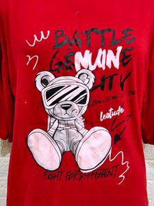 Red Graphic Bear oversized Tee