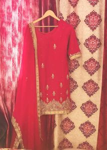 Elegant Pink & Gold Embroidered Indian Salwar Suit