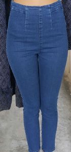 high-waisted blue jeans