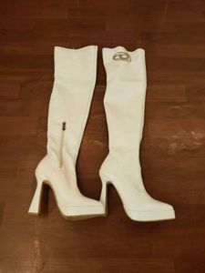 White Thigh High Platform Boots