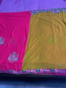 Yellow Embroidered Saree with Blouse