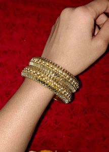 Moti And Jari Work Gold Plated Designer Bangles
