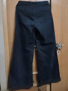 Wide Leg Black Pants with Button Front
