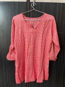 Chic Coral-Pink Zigzag Kurti – Effortless Elegance