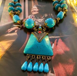 Statement Turquoise Beaded Necklace from Bhutan
