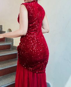 Hot Red Velvet Gown For Party Wear