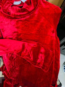 Imported Turtleneck Red Velvet Top