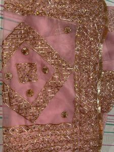 Pink &amp; Gold Embellished Saree