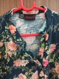 Pink Floral Print Navy Blue Top