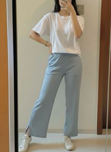 Light Blue Slit Hem Pants