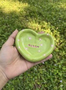 Green heart shape jewellery tray