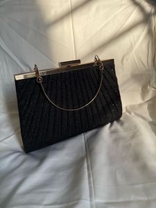 Glittry Black Stylist Cluch With Golden Handle