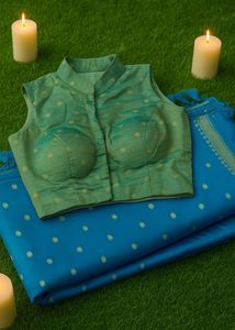 Teal Blue Silk Saree with Blouse