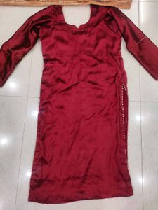 Beautiful Satin Maroon Suit With Heavy Dupatta