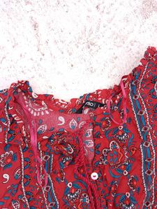 Rust Printed Long Sleeve Dress