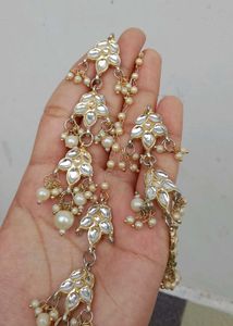 Pearl Kundan Earrings &amp; tika