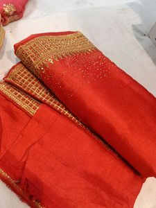 Elegant Red &amp; Gold Embellished Saree