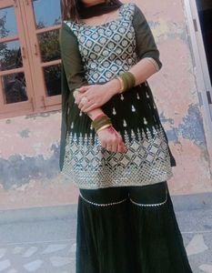Green Embroidered Sharara Suit