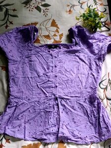 Lilac Eyelet Button-Up Top