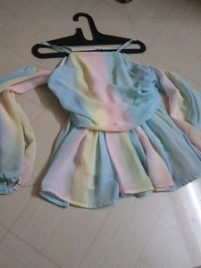 Rainbow Pastel Cold Shoulder Top