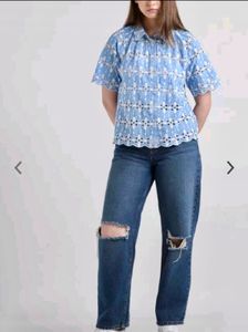 Blue Embroidered Top