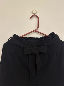 Black High-Waist Paperbag Pants with Tie-Belt