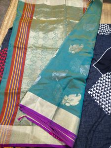 Teal Saree with Leaf Print