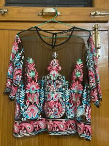 Shein Embroidered Mesh Top