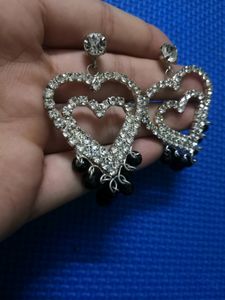 Double Heart White Stone Earrings| Hangings