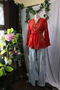 Red Embroidered Peasant Top