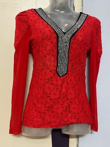 Yk2 Pinterest Red Lace Long Sleeve Top