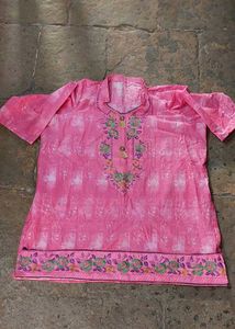 Pink Heavy Embroidery Short Kurta