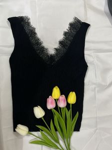 Black Lace Stretchable Tank Top