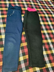 Navy Blue And Black Warm Leggings For Kids