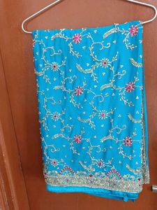 Teal Embroidered Sari