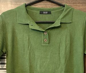 Green Ribbed Polo Top (item 43)