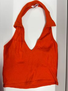 Orange Ribbed Halter Top