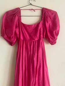 Hot Pink Puff Sleeve Dress