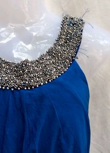 402711. Blue Beaded Neck Mini Dress