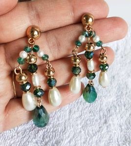 Emerald Pearl Dangle Earrings